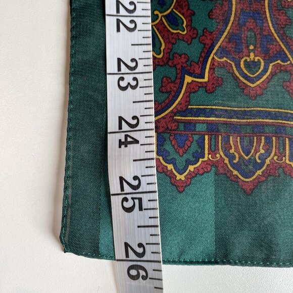 Vintage 80s Silk Scarf Navy Medallions Sheer Satin Stripe Rectangular 10.5X52" - Picture 6 of 6